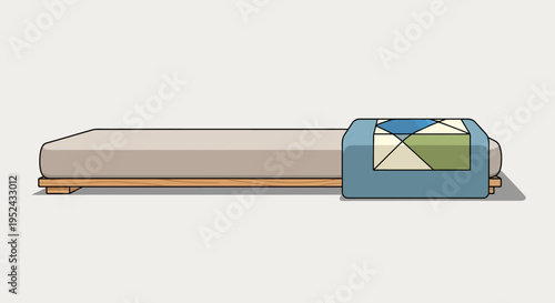 Minimalist Bed Frame with Geometric Patterned Duvet