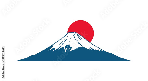 Mount Fuji Sunrise: Iconic Japanese Mountain Peak with Red Sun
