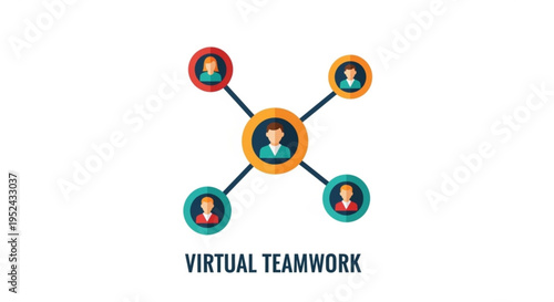 Virtual teamwork concept with connected people icons in a network