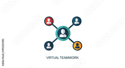 Virtual teamwork concept with connected people icons in a network