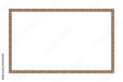 Foto Brown Leather Stitched Frame Border Rectangle Isolated on Transparent Background