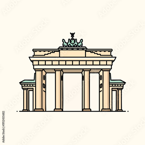 A cartoon rendering of a historic monument featuring a series of columns, a detailed roof, and a decorative element. Its a simplistic vector style