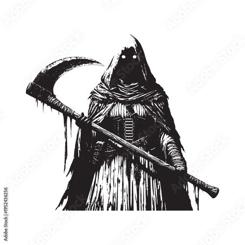 The grim reaper standing with a scythe