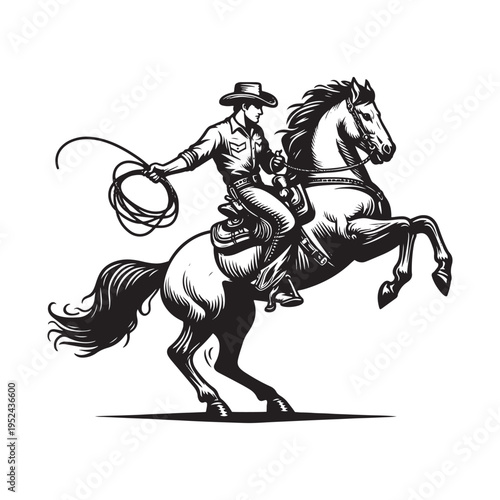 Cowboy riding a horse with a lasso