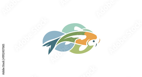 Abstract Koi Fish Logo Design, Colorful Geometric Shapes, Water Elements