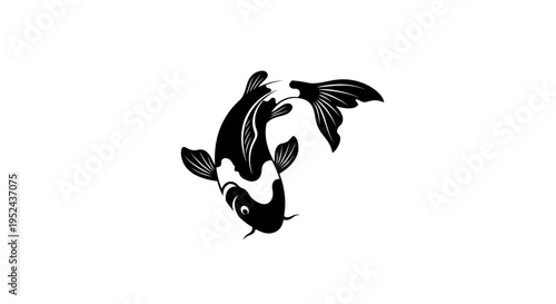 Black and White Koi Fish Silhouette Swimming Gracefully