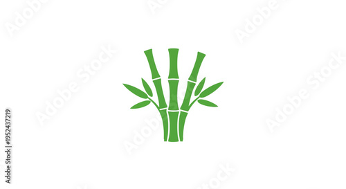 Green Bamboo Stalks with Leaves Icon on White Background