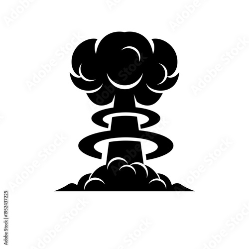 Mushroom Cloud Icon. Black Silhouette Symbol of Nuclear Explosion or Atomic Blast. Vector Graphic.