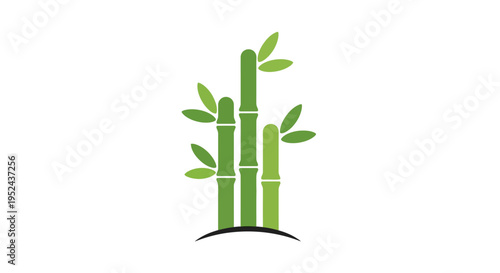 Green Bamboo Stalks with Leaves on White Background - Minimalist Nature Icon