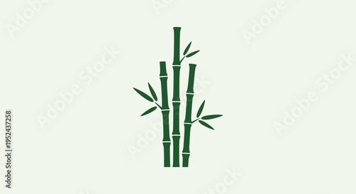 Green Bamboo Stalks with Leaves, Minimalist Design, Asian Plant Illustration