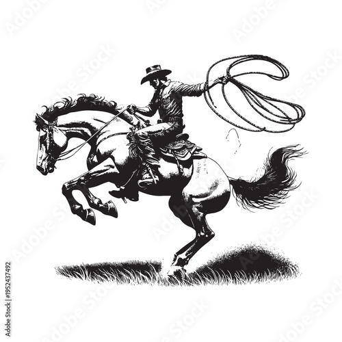 A cowboy on a horse with a lasso