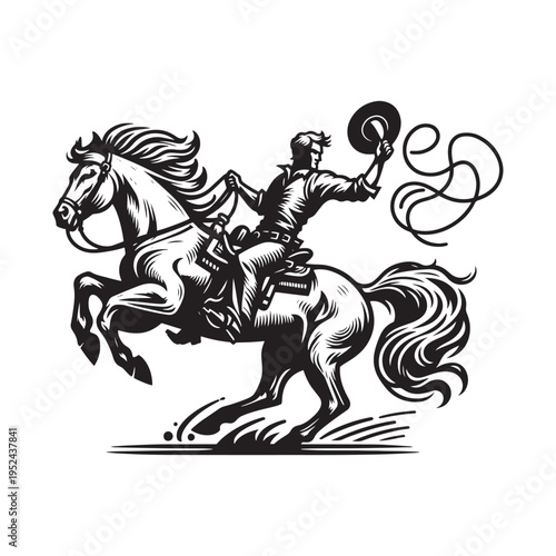 Cowboy riding a horse with a lasso