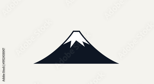 Minimalist Fuji Mountain Icon, Japanese Landmark Silhouette, Snow Cap Peak, Dark Blue Outline
