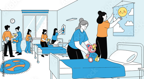 Nurses Caring for Children in a Hospital Ward.