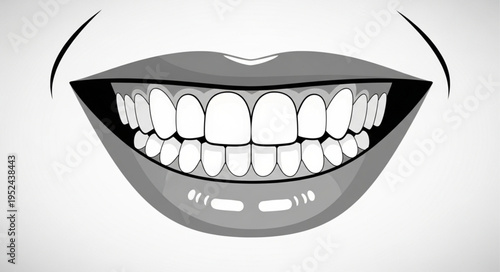 Illustration of a Smiling Mouth with Perfect White Teeth.