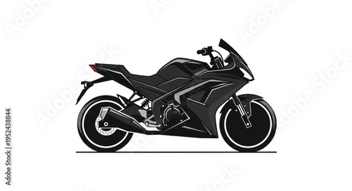 Sleek Black Sports Motorcycle Illustration on White Background.