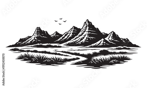 Tableau sur toile Badlands National Park Silhouette, Silhouette Vector, Isolated on White Backgrou