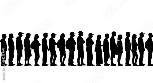 Silhouette of a Crowd Waiting in Line for an Event.
