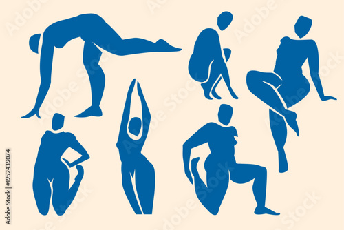 Human woman shapes, abstract cropped figure motion, crisp body lines. Silhouette full-body and body part bold color series, use graphic composition for placards and postures. Isolated. Vector.