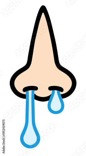 鼻水が垂れる鼻のアイコンイラスト：花粉症・風邪・アレルギー・鼻炎の症状イメージ