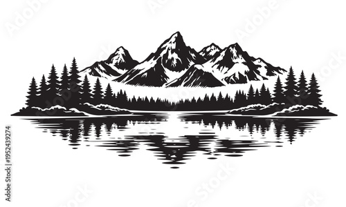 Grand Teton National Park Silhouette, Silhouette Vector, Isolated on White Background
