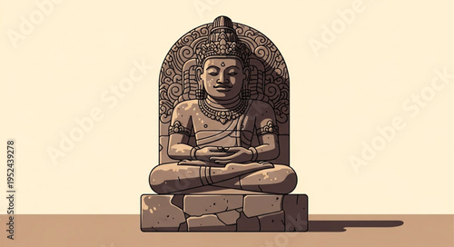 Serene Stone Buddha Statue in Meditative Pose.