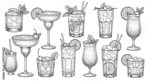 Hand-drawn Cocktail Collection: Refreshing Drinks for Summer Parties