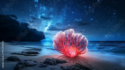 Illuminated coral reef discovery at night beach marine life scenic ocean view enchanted environment