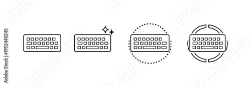 Minimalist interface icons showing keyboard selection states, including active focus ring and highlight indicators on a gray gradient background