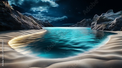 Serene night seascape tranquil beach digital art coastal environment aerial view peaceful concept