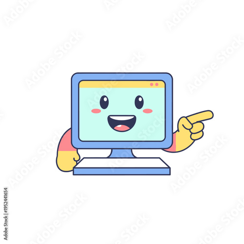 Wallpaper Mural Happy Computer Character Pointing Finger, Cute Tech Mascot Torontodigital.ca