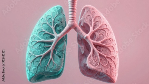 3D rendered human lungs with detailed bronchial structure