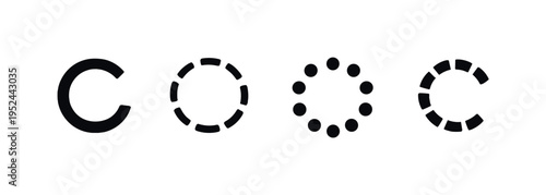 Minimal grayscale interface showing four circular loading indicators in different progress styles on a soft blurred background, representing buffering and waiting