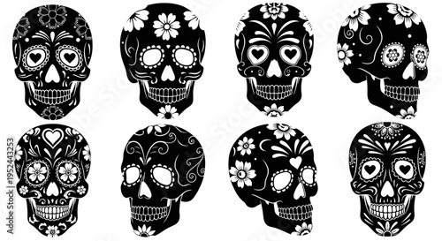 Day of the Dead Sugar Skulls Collection: Black and White Floral Patterns
