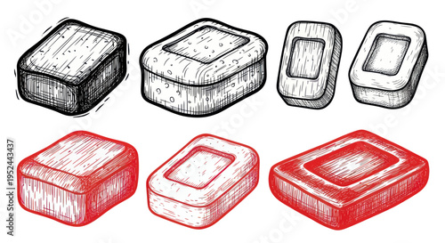 Hand-drawn Soap Bars Collection: Black and White and Red Sketch Style