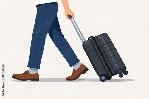 Person traveling pulling luggage suitcase. Journey, departure, and business travel concept