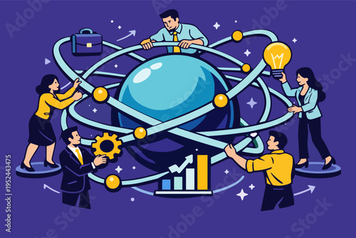 Business team networking, creating, and developing innovative global strategies, achieving growth and success