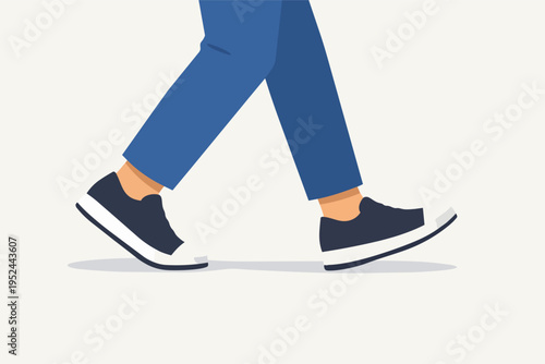 Person walking in sneakers, moving forward, making steps, progress, activity, physical exercise, travel, direction