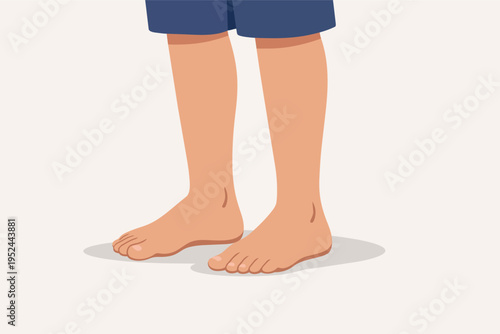 Person standing barefoot on a clean surface, showing human legs, feet, and toes with light skin color
