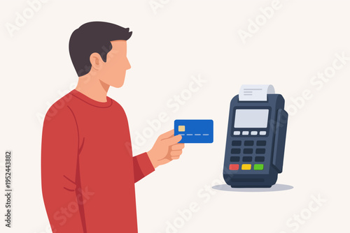 Person paying at a store with a credit card terminal, illustrating fast, secure, and modern electronic transactions