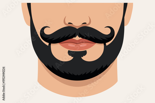 Man with a styled beard and handlebar mustache on a neutral background, representing grooming, retro fashion, and masculinity