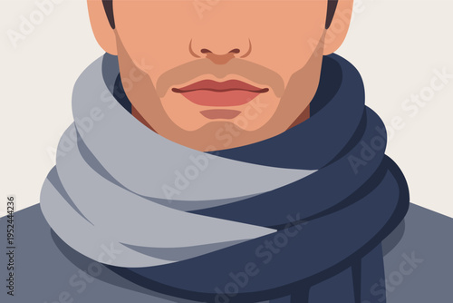 Man wearing warm winter scarf, protecting from cold weather. Fashion accessory for autumn season