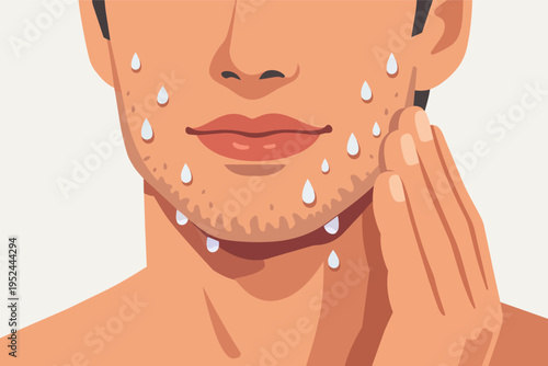 Man feeling hot and sweating, wiping his moist face. Experiencing heat, fever, or physical exhaustion