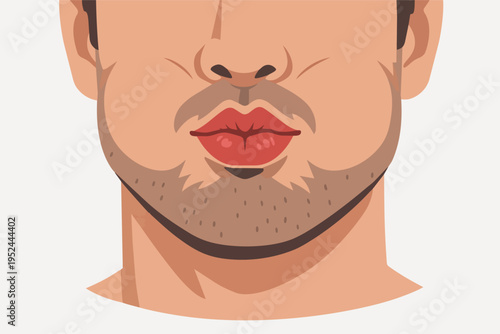 Man making a funny face with pouty lips and stubble, showing expressive facial gesture and emotion
