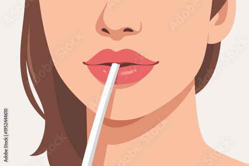 Woman drinking beverage with a straw, focusing on a refreshing sip and hydration for beauty and well-being