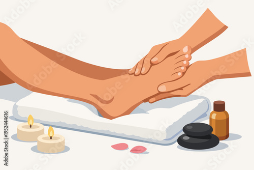 Person receiving relaxing foot massage treatment at spa, practicing reflexology and wellness therapy