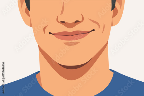 Man's face with a subtle smile, expressing joy and confidence. Vector illustration depicting human emotions