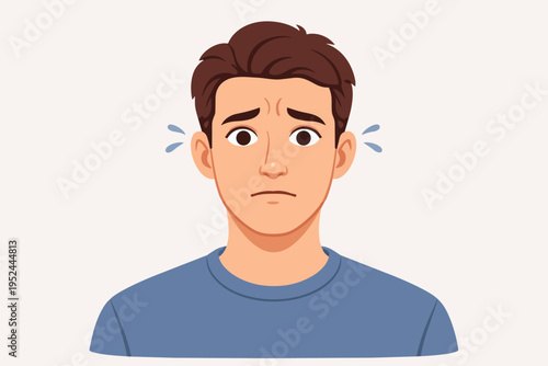 Young man receiving bad news or feeling worried, portraying stress, anxiety, and concern with a troubled expression