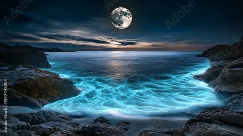 Moonlit ocean waves coastal landscape scenic photography nighttime serenity tranquil waterscape