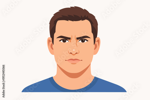 Young man frowning, expressing anger, frustration, and annoyance, human emotion avatar illustration